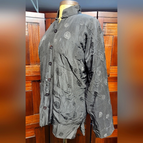 Woman's Vintage Double Horse Black Silk Button-Up Jacket Size M - Picture 1 of 10